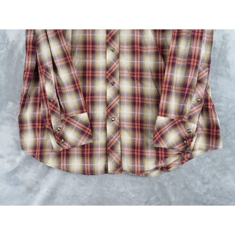 Banana‎ Republic Mens L Plaid Western Snap Shirt Ombre Shadow Plaid Cotton